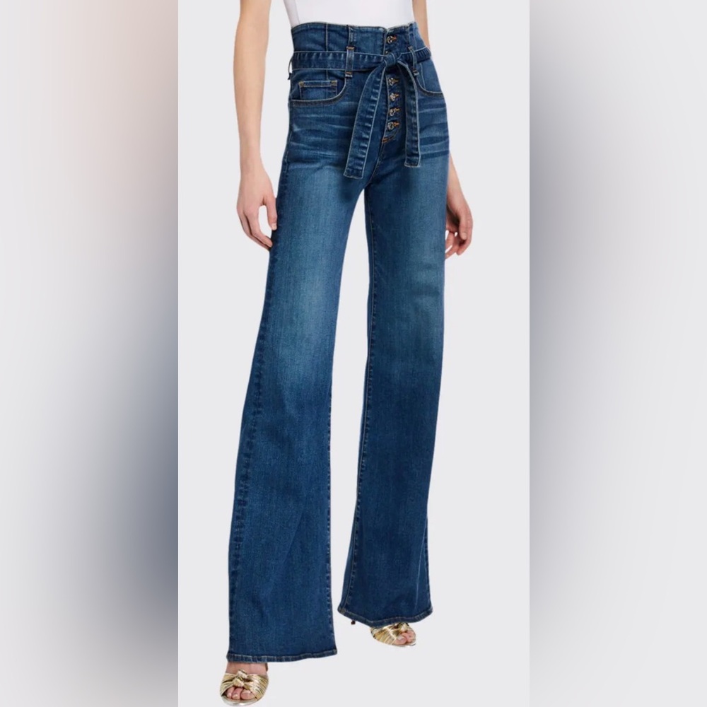 Veronica Beard Rosanna Corset Wide-Leg Belted Jeans